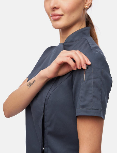 Veste de cuisine stretch femme à boutons-pression | Slim Fit manches courtes | StrongAnt D411KURZSTR