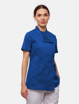 Stretch chef's jacket women with snap fasteners short sleeve slim fit