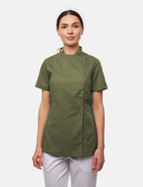 Stretch chef's jacket women with snap fasteners short sleeve slim fit