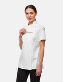 Stretch chef's jacket women with snap fasteners short sleeve slim fit