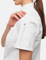 Stretch chef's jacket women with snap fasteners short sleeve slim fit
