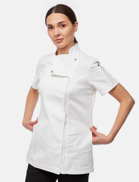Veste de cuisine stretch femme à boutons-pression | Slim Fit manches courtes | StrongAnt D411KURZSTR