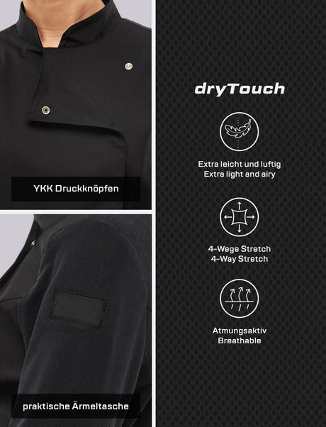 Veste de cuisine femme avec dos et manches dryMesh - boutons-pression - manches longues