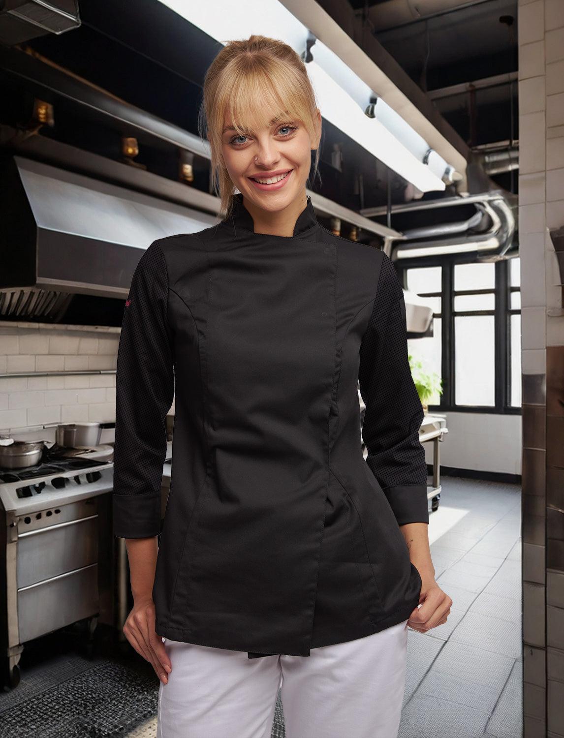 Women's chef's jacket with dryMesh back and sleeves - snap fasteners - long sleeve