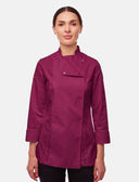 Stretch chef's jacket women with snap fasteners long sleeve slim fit
