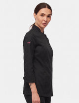Stretch chef's jacket women with snap fasteners long sleeve slim fit