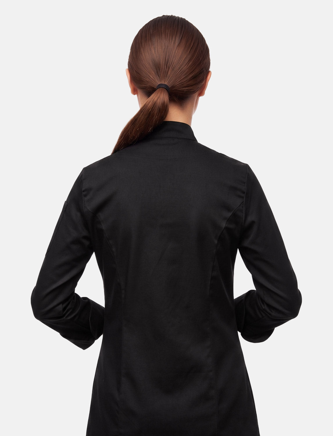 Stretch chef's jacket women with snap fasteners long sleeve slim fit