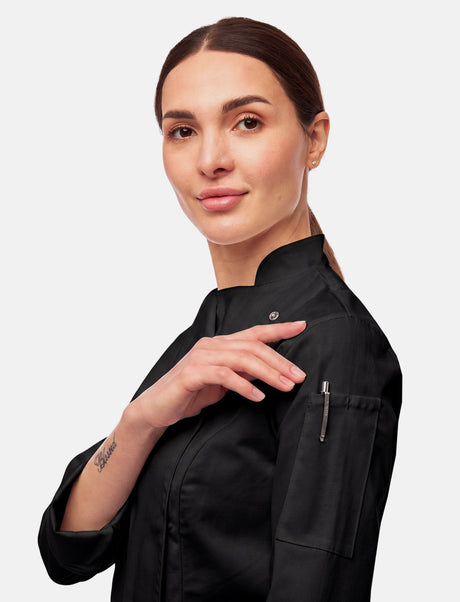 Veste de cuisine stretch femme coupe slim avec boutons-pression | StrongAnt D411LANGSTR