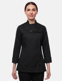 Stretch chef's jacket women with snap fasteners long sleeve slim fit