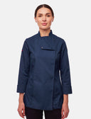 Stretch chef's jacket women with snap fasteners long sleeve slim fit
