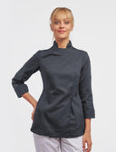 Stretch chef's jacket women with snap fasteners long sleeve slim fit