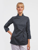 Stretch chef's jacket women with snap fasteners long sleeve slim fit