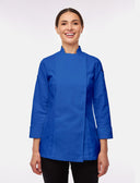 Stretch chef's jacket women with snap fasteners long sleeve slim fit