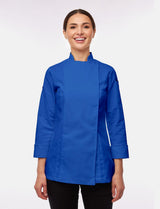 Stretch chef's jacket women with snap fasteners long sleeve slim fit