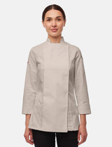 Stretch chef's jacket women with snap fasteners long sleeve slim fit