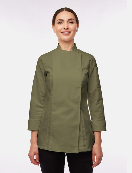 Veste de cuisine stretch femme coupe slim avec boutons-pression | StrongAnt D411LANGSTR