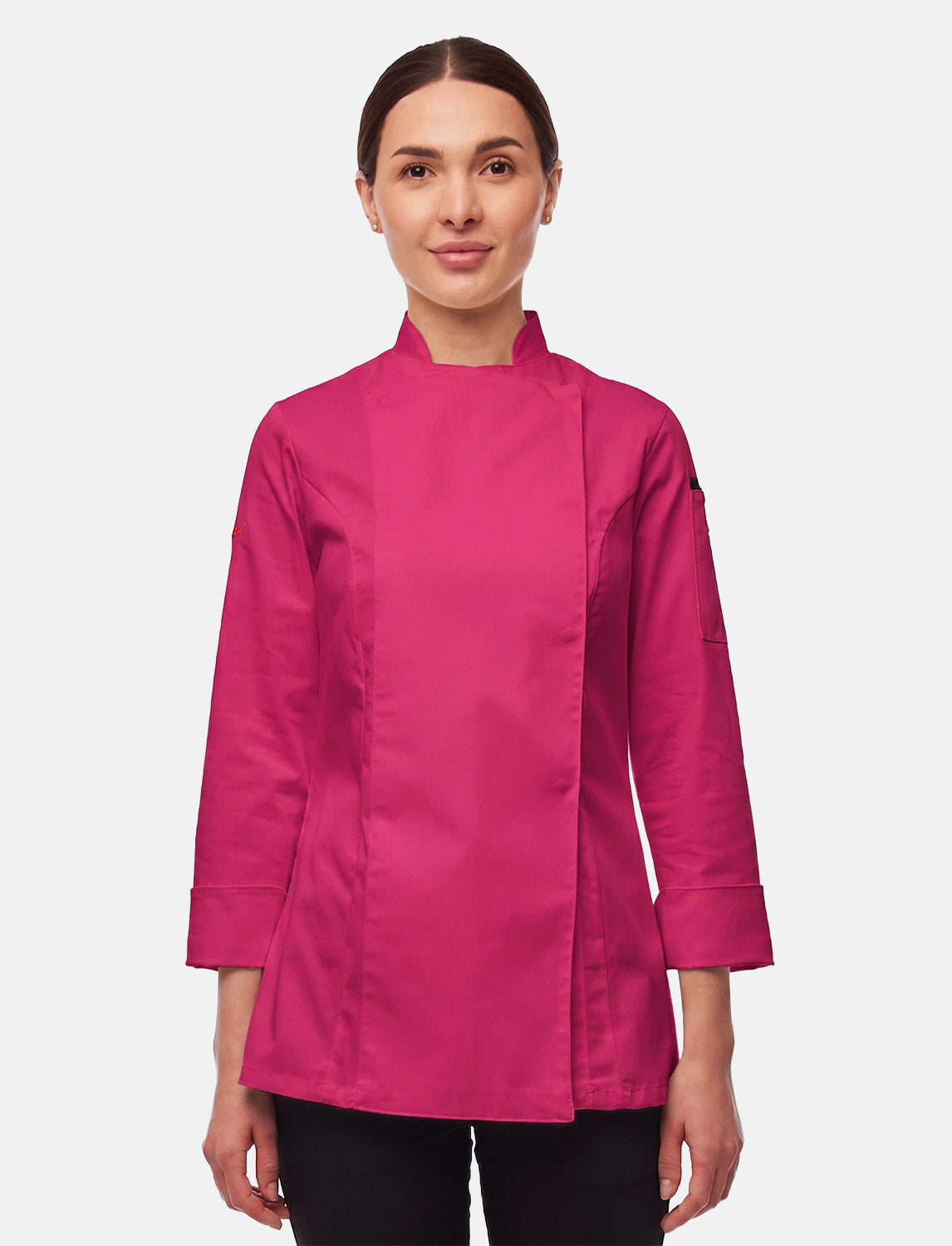 Stretch chef's jacket women with snap fasteners long sleeve slim fit