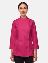 Stretch chef's jacket women with snap fasteners long sleeve slim fit