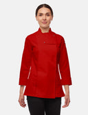 Stretch chef's jacket women with snap fasteners long sleeve slim fit