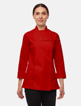 Stretch chef's jacket women with snap fasteners long sleeve slim fit
