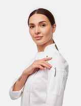 Stretch chef's jacket women with snap fasteners long sleeve slim fit
