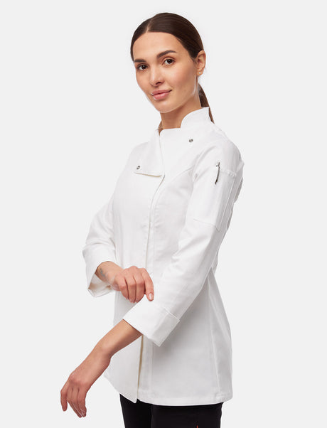 Veste de cuisine stretch femme coupe slim avec boutons-pression | StrongAnt D411LANGSTR
