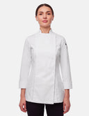 Stretch chef's jacket women with snap fasteners long sleeve slim fit
