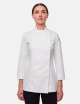Stretch chef's jacket women with snap fasteners long sleeve slim fit