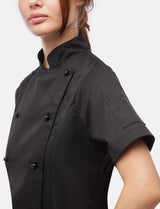 Veste de cuisine femme manches courtes en coton avec boutons boule | StrongAnt D412WAKURZ