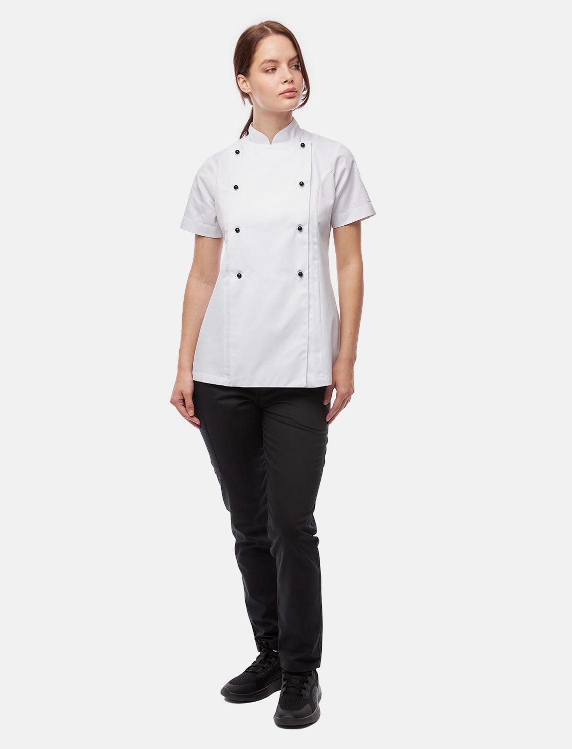 Veste de cuisine femme manches courtes en coton avec boutons boule | StrongAnt D412WAKURZ