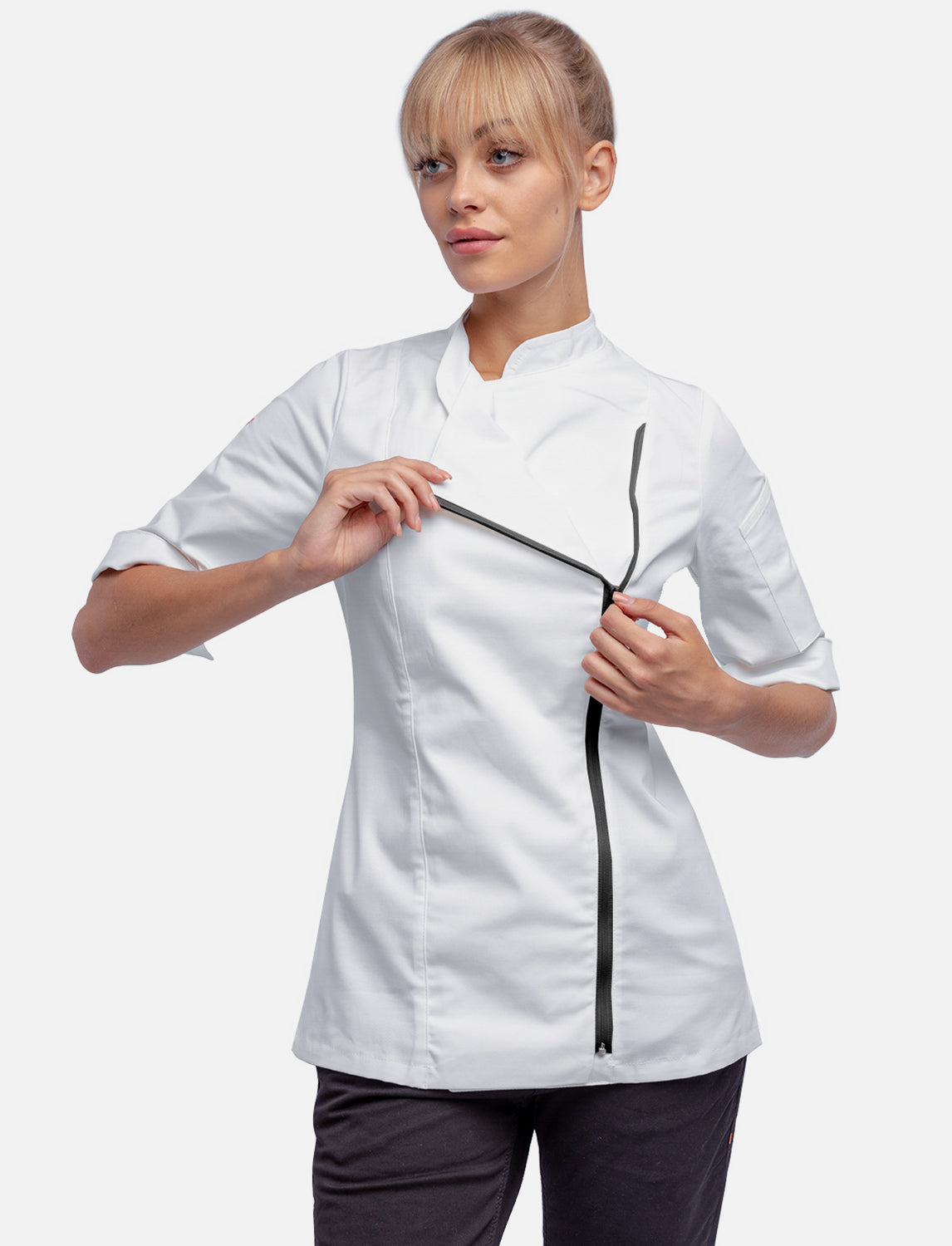 Women's Stretch Chef Jacket with Zip Slim Fit