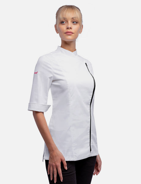 Veste de cuisine stretch femme avec fermeture zippée Slim Fit