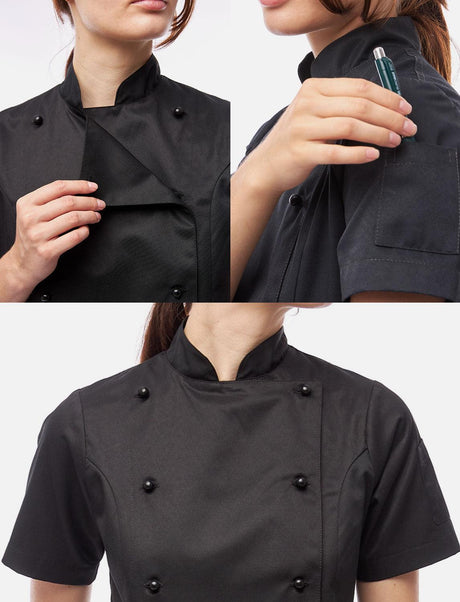 Veste de cuisine femme avec dos stretch et boutons boule | StrongAnt D414WKS