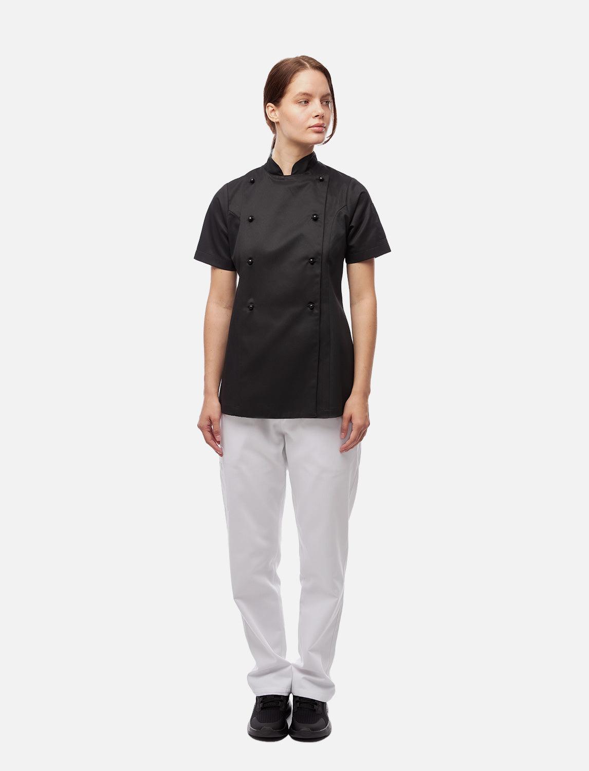 Women's chef's jacket with stretch back including ball buttons, short sleeve