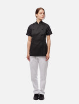Women's chef's jacket with stretch back including ball buttons, short sleeve