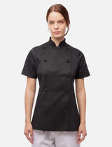 Women's chef's jacket with stretch back including ball buttons, short sleeve