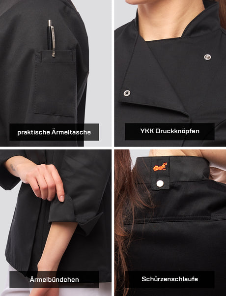 Veste de cuisine femme manches longues avec boutons-pression & dryMesh | StrongAnt D415WALSB