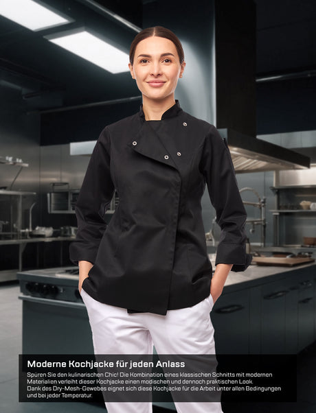 Veste de cuisine femme manches longues avec boutons-pression & dryMesh | StrongAnt D415WALSB