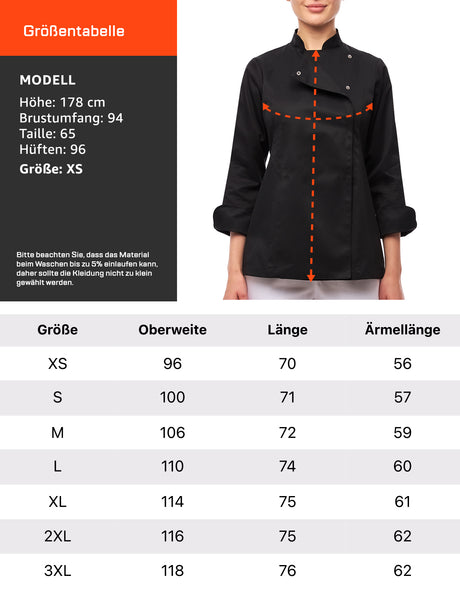 Veste de cuisine femme manches longues avec boutons-pression & dryMesh | StrongAnt D415WALSB