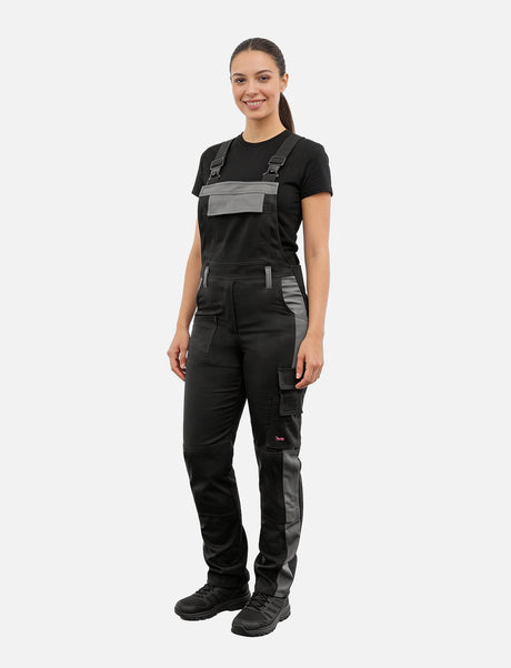 Women's work dungarees made of stretch strong cotton with knee pad pockets