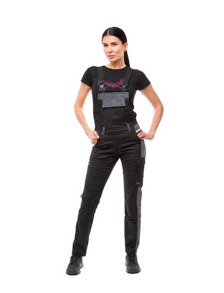 Women's work dungarees made of stretch strong cotton with knee pad pockets