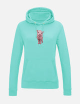Damen-Hoodie mit Schweinchen-Stickerei