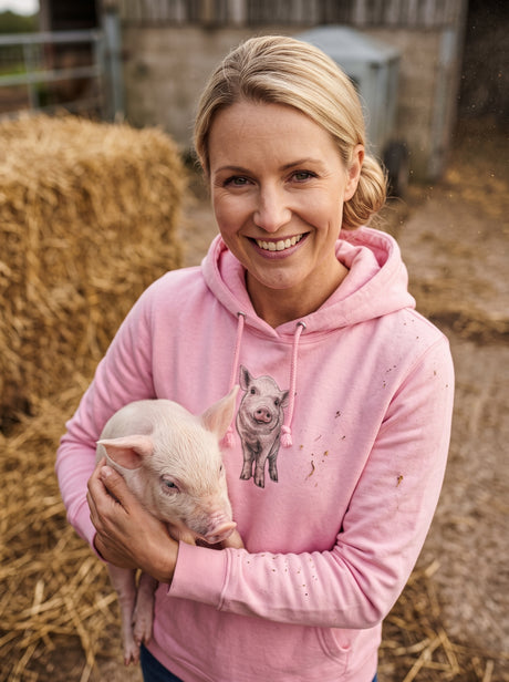 Damen-Hoodie mit Schweinchen-Stickerei
