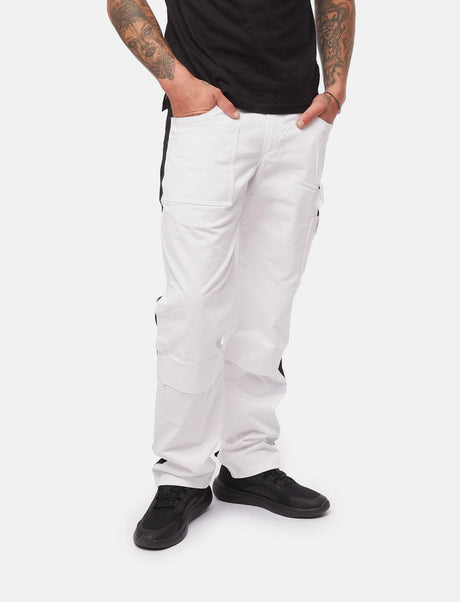 Pantalon de travail homme blanc 100 % coton avec poches pour genouillères, pantalon de peintre