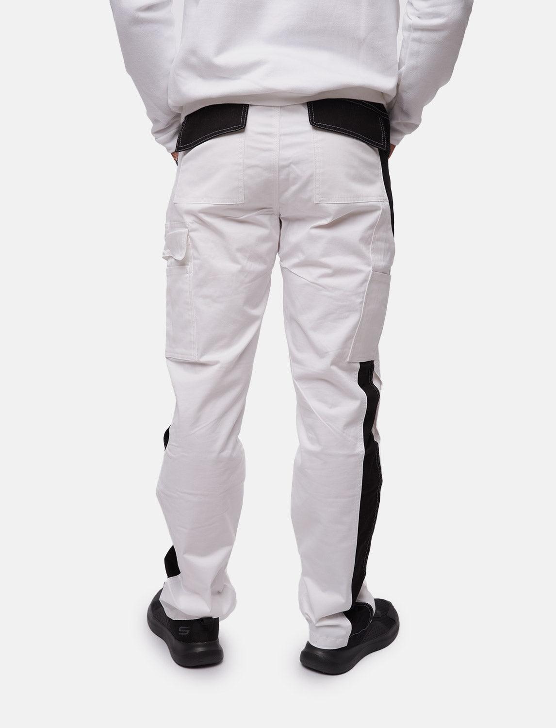 Pantalon de travail homme blanc 100 % coton avec poches pour genouillères, pantalon de peintre