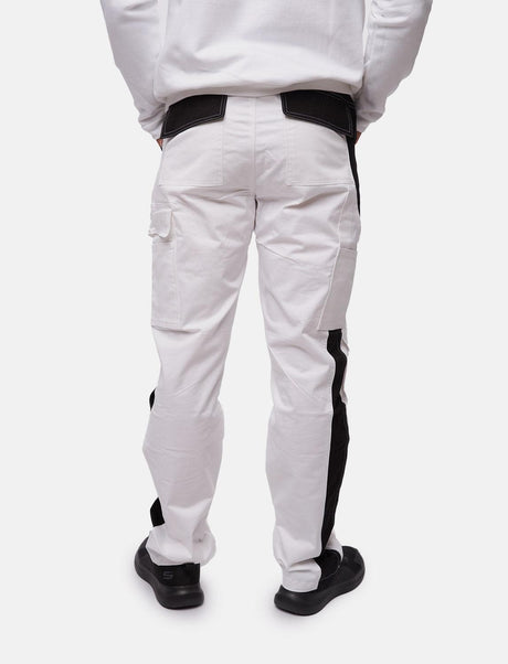 Pantalon de travail homme blanc 100 % coton avec poches pour genouillères, pantalon de peintre