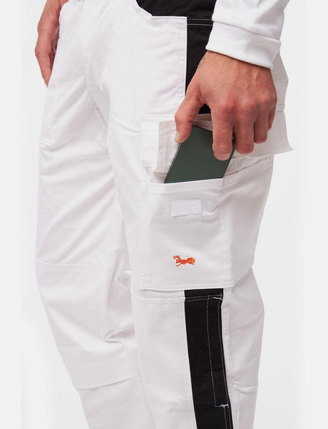 Pantalon de travail homme blanc 100 % coton avec poches pour genouillères, pantalon de peintre