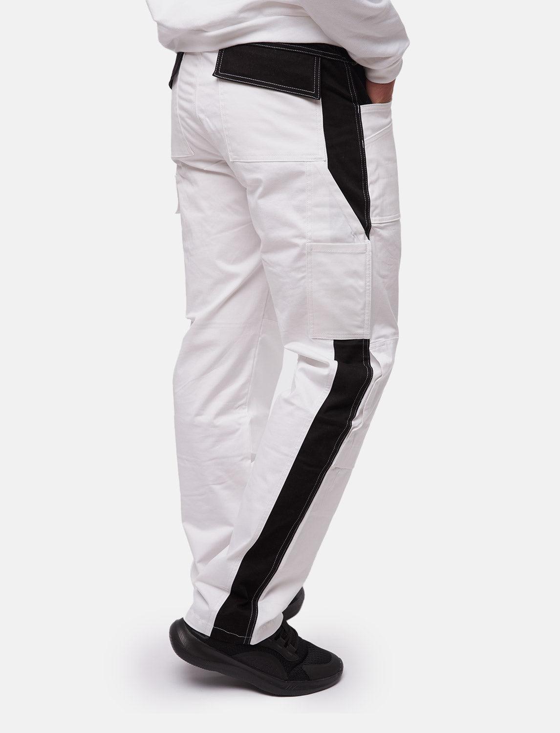 Pantalon de travail homme blanc 100 % coton avec poches pour genouillères, pantalon de peintre