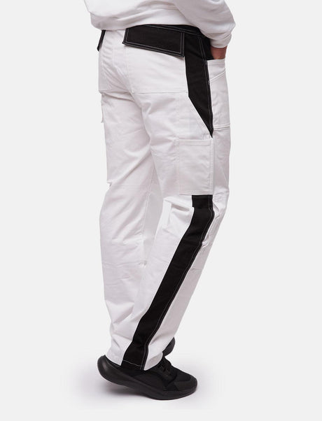 Pantalon de travail homme blanc 100 % coton avec poches pour genouillères, pantalon de peintre