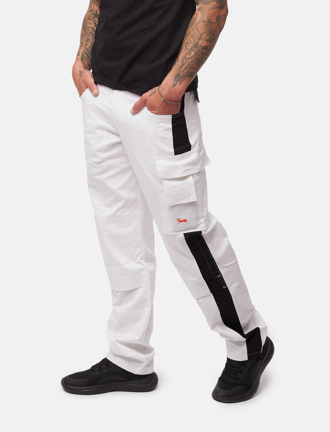 Pantalon de travail homme blanc 100 % coton avec poches pour genouillères, pantalon de peintre